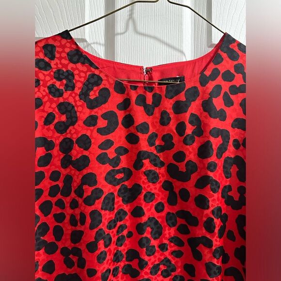 Ann Taylor Leopard Print Shift Dress Red black pleated hem size 6 - Picture 5 of 10